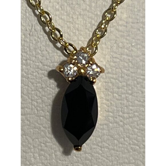 Vintage Swarovski Gold Tone Pendant Necklace Clear Black Crystals 18" Estate - Picture 2 of 4